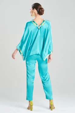 Natori Pajama Tops|Lounge Tops-Key Essentials Embroidered Kimono Sleeve Silk Top