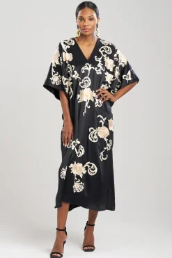 Natori Caftan Dresses-Key Essentials Embroidered Floral Silk Caftan