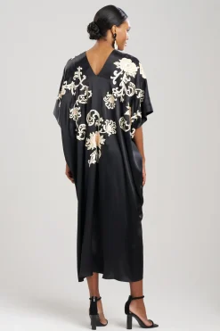 Natori Caftan Dresses-Key Essentials Embroidered Floral Silk Caftan