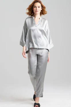 Natori Pajama Sets|Bridesmaid Pajamas & Robes-Key Essentials Mandarin Silk PJ