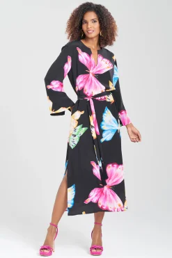 Natori Caftan Dresses-Kyoko Butterfly Beaded Silk Tassel Caftan