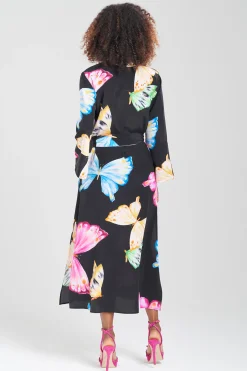 Natori Caftan Dresses-Kyoko Butterfly Beaded Silk Tassel Caftan