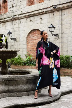 Natori Caftan Dresses-Kyoko Butterfly Beaded Silk Caftan