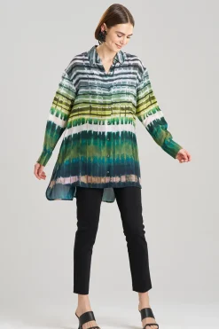 Natori Plus Sizes|Tops, Shirts & Tunics-Lana Printed Obi Silk Oversized Shirt