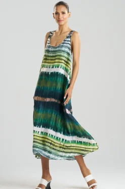 Natori Dresses|Plus Sizes-Lana Printed Obi Silk Trapeze Tank Dress