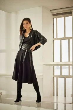 Natori Jackets & Outerwear-Leticia Embroidered Faux Leather Cropped Jacket