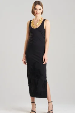 Natori Dresses-Light Weight Ponte Embroidered Maxi Dress
