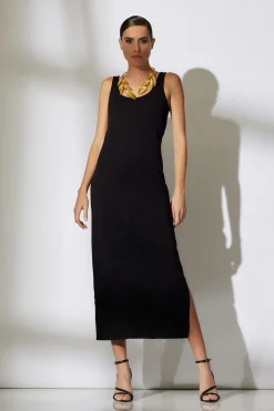 Natori Dresses-Light Weight Ponte Embroidered Maxi Dress