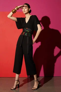 Natori Essentials|Jumpsuits-Light Weight Ponte Kimono V-Neck Jumpsuit