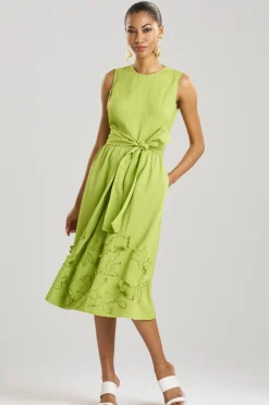Natori Dresses-Linen Embroidered Fit & Flare Dress