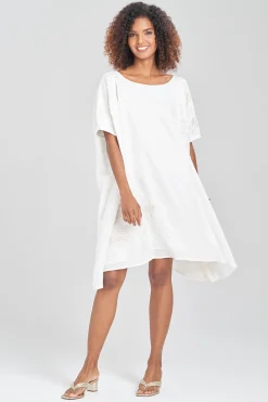 Natori Caftan Dresses-Linen Embroidered Short Caftan
