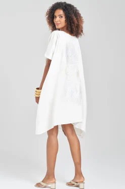 Natori Caftan Dresses-Linen Embroidered Short Caftan