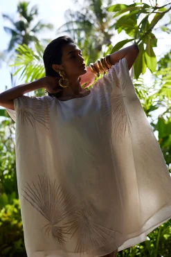 Natori Caftan Dresses-Linen Embroidered Short Caftan