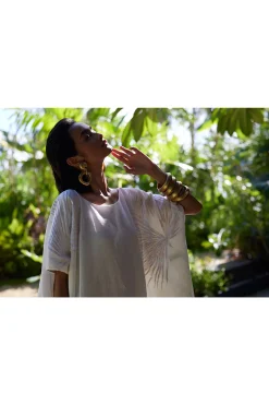 Natori Caftan Dresses-Linen Embroidered Short Caftan