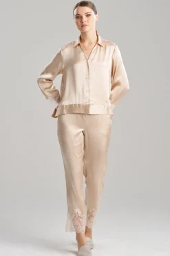 Natori Pajama Sets-Lolita Lace Trim Silk Notch PJ