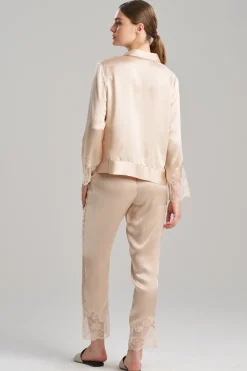 Natori Pajama Sets-Lolita Lace Trim Silk Notch PJ