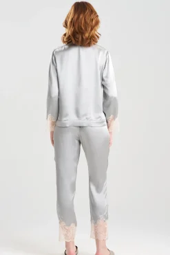 Natori Pajama Sets-Lolita Lace Trim Silk Notch PJ