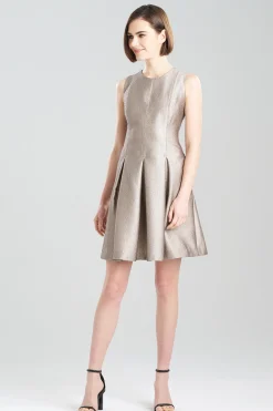 Natori Dresses-Lustrous Textured Jacquard Pleated Dress