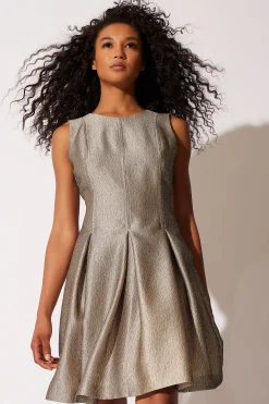 Natori Dresses-Lustrous Textured Jacquard Pleated Dress