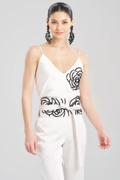 Natori Belts-Luxe Charmeuse Embroidered Floral Sequin Obi Belt