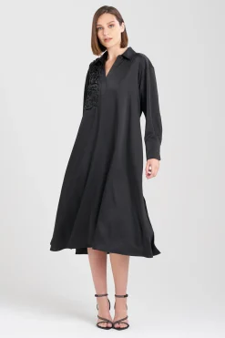 Natori Dresses-Luxe Charmeuse Embroidered Oversized Shirtdress