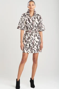 Natori Dresses-Lynx Cotton Sateen Belted Shirtdress