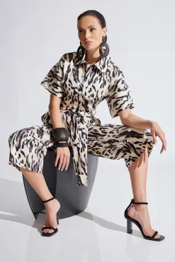 Natori Jumpsuits-Lynx Cotton Sateen Tapered Jumpsuit