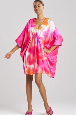 Natori Caftan Dresses-Malaga Embellished Short Silk Caftan