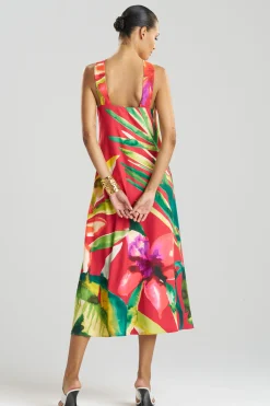 Natori Dresses|Plus Sizes-Mallorca Printed Cotton Silk Halter Dress