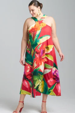 Natori Dresses|Plus Sizes-Mallorca Printed Cotton Silk Halter Dress