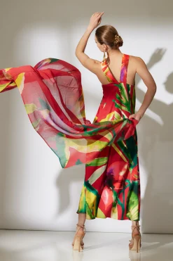 Natori Dresses|Plus Sizes-Mallorca Printed Cotton Silk Halter Dress