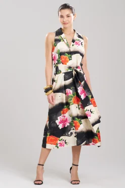 Natori Dresses-Mayumi Cotton Silk Belted Halter Shirtdress