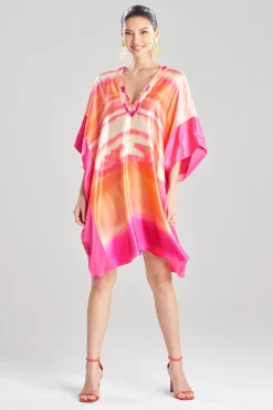 Natori Caftan Dresses-Minako Short Cocoon Silk Embellished Caftan