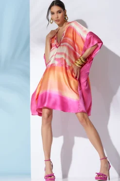 Natori Caftan Dresses-Minako Short Cocoon Silk Embellished Caftan