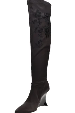 Natori Boots-Natsu Satin Embroidered Dragon Stretch Over The Knee Boot