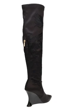 Natori Boots-Natsu Satin Embroidered Dragon Stretch Over The Knee Boot