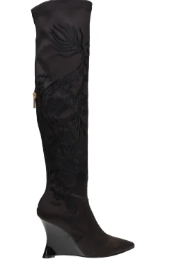 Natori Boots-Natsu Satin Embroidered Dragon Stretch Over The Knee Boot