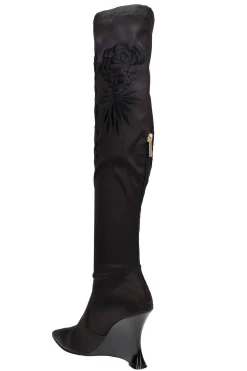 Natori Boots-Natsu Satin Embroidered Dragon Stretch Over The Knee Boot
