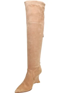 Natori Boots-Natsu Stretch Suede Over The Knee Wedge Boot