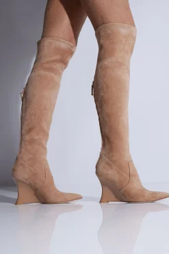 Natori Boots-Natsu Stretch Suede Over The Knee Wedge Boot