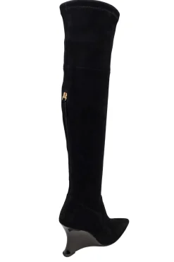 Natori Boots-Natsu Stretch Suede Over The Knee Wedge Boot