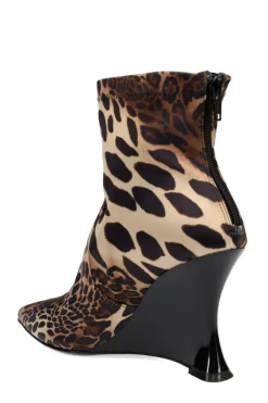 Natori Boots-Neko Luxe Leopard Satin Wedge Ankle Boot
