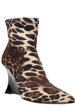 Natori Boots-Neko Luxe Leopard Satin Wedge Ankle Boot
