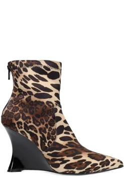Natori Boots-Neko Luxe Leopard Satin Wedge Ankle Boot
