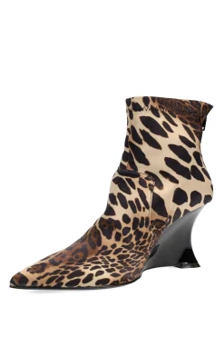 Natori Boots-Neko Luxe Leopard Satin Wedge Ankle Boot