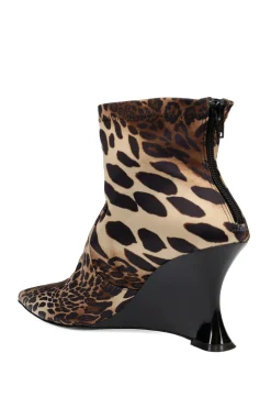 Natori Boots-Neko Luxe Leopard Satin Wedge Ankle Boot