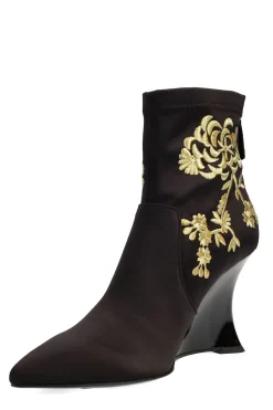 Natori Boots-Neko Satin Embroidery Wedge Ankle Boot