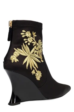 Natori Boots-Neko Satin Embroidery Wedge Ankle Boot