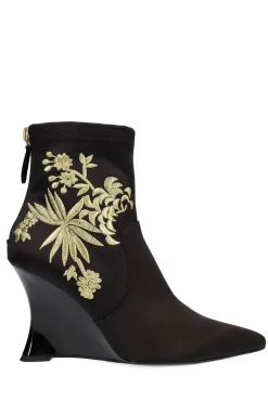 Natori Boots-Neko Satin Embroidery Wedge Ankle Boot