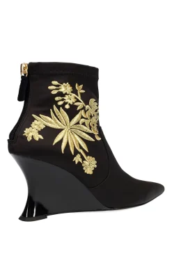 Natori Boots-Neko Satin Embroidery Wedge Ankle Boot